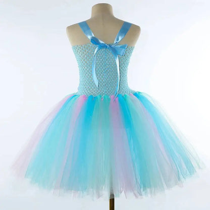 Costumi da fata dei fiori turchese per ragazze Abiti da principessa fata farfalla con ali Bacchetta per bambini Vestito da tutù di carnevale di Halloween