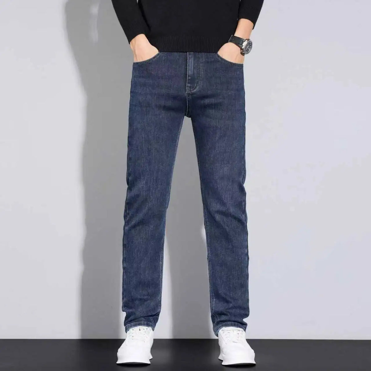 Jeans da Uomo Business Nuovo Stile 2026 Casual Elasticizzati Classici Blu Neri Pantaloni da Lavoro in Denim Abbigliamento Maschile