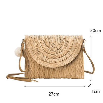 Pochette di paglia da spiaggia estiva borsa a tracolla con ciondolo a sfera carina per le donne borse a tracolla da viaggio borsa da donna borse Casual borsa di vimini