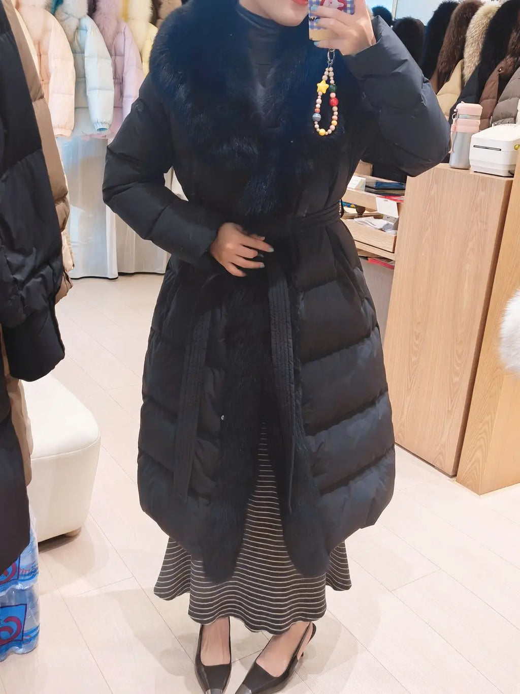 Cappotto Invernale da Donna con Imbottitura, Grande, Bianco, con Bordo in Pelliccia, Cintura, Stile Avvolgente in Vita, Caldo, Lussuoso, Capo d'Abbigliamento Esterno per Climi Freddi, Moda Quotidiana
