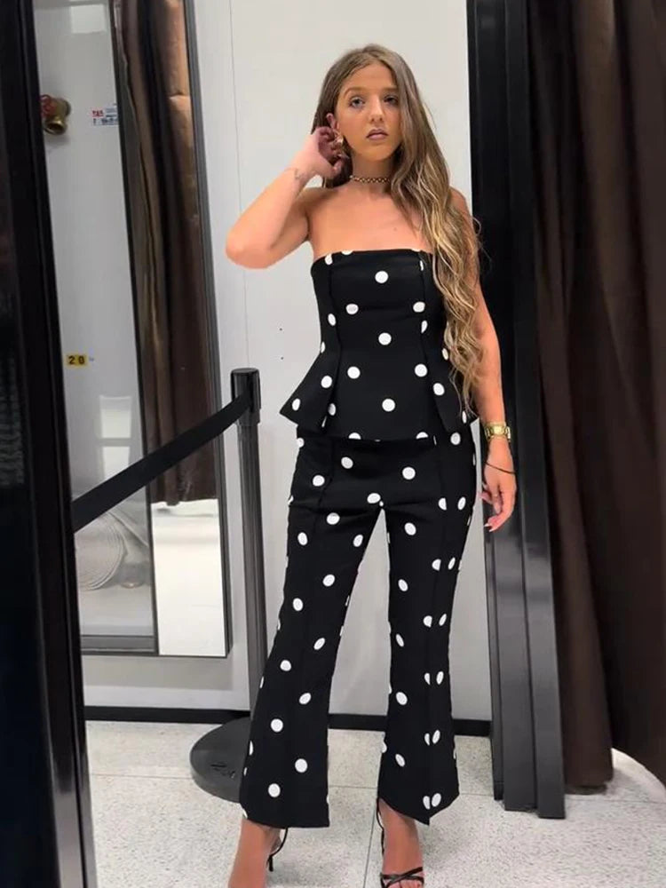 Elegante Tuta Intera da Donna a Pois Senza Maniche con Vita Stretta e Schiena Scoperta, Top a Tubino, Pagliaccetto Lungo da Donna, Moda Estiva 2026