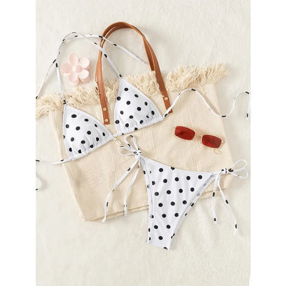 Ensemble bikini deux pièces sexy imprimé léopard Soutien-gorge triangle Bretelles dos nu Ensemble de maillots de bain à lacets pour les vacances à la plage