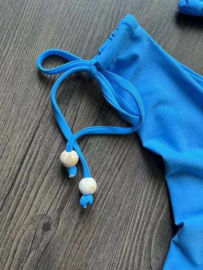 Solid color sexy swimsuit women's new bikini blue beachwear split Brazilian bikini set