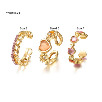 Set da 3 pezzi Anelli a forma di cuore d'amore per donne Ragazze Luce di lusso dolce strass Anello di apertura Regali di gioielli per feste di nozze di moda