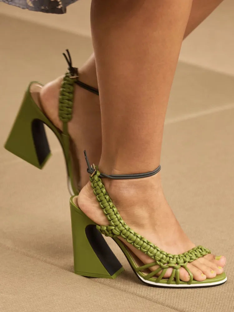 Sandali Estivi da Donna con Tacco Alto Intrecciati, Stile Europeo e Americano, Moda Runway Plus
