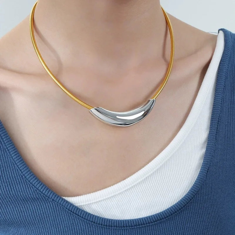 ZAKOL Collare a catena con osso di serpente in tubo di metallo dal design alla moda francese per donna Uomo Personalità Girocollo in acciaio inossidabile Gioielli per feste