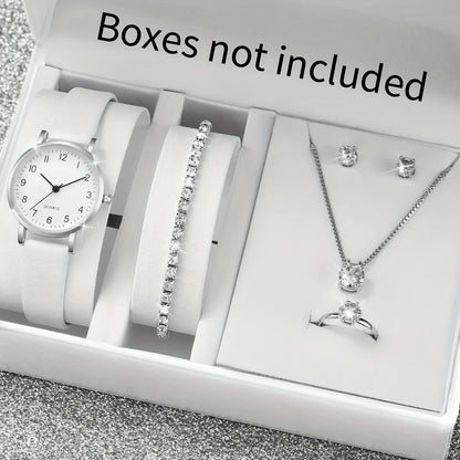 5/6 pezzi orologio al quarzo da donna alla moda cinturino in pelle orologi analogici al quarzo con gioielli con diamanti (senza scatola)