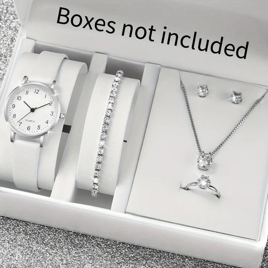 5/6 pezzi orologio al quarzo da donna alla moda cinturino in pelle orologi analogici al quarzo con gioielli con diamanti (senza scatola)