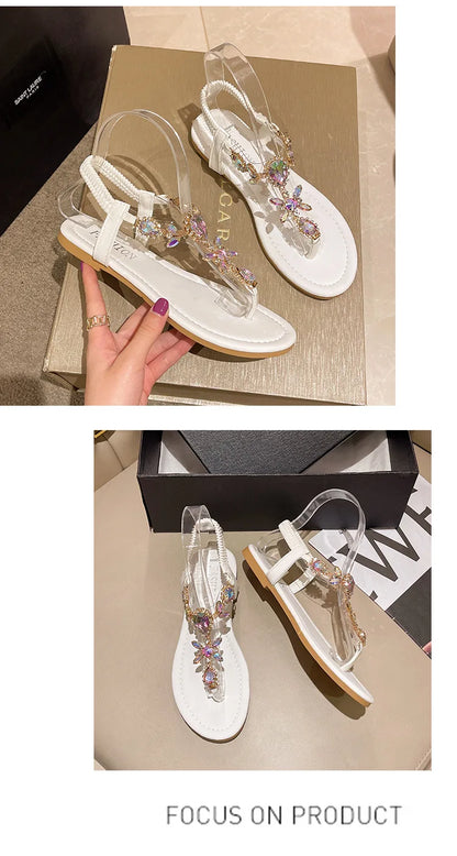 Appartamenti estivi Sandali Delle Donne di Cristallo Clip Toe Pantofole di Tendenza di Marca di Lusso Scarpe Da Donna Spiaggia Causale Presentazioni Aziende Produttrici Giochi Mujer Zapatos 2023