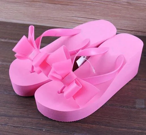 Caldo! New Fashion Summer Women Platform Tacco alto Infradito Sandali da spiaggia Pantofole Bowknot Scarpe da donna Taglia 36-40 Per la scelta