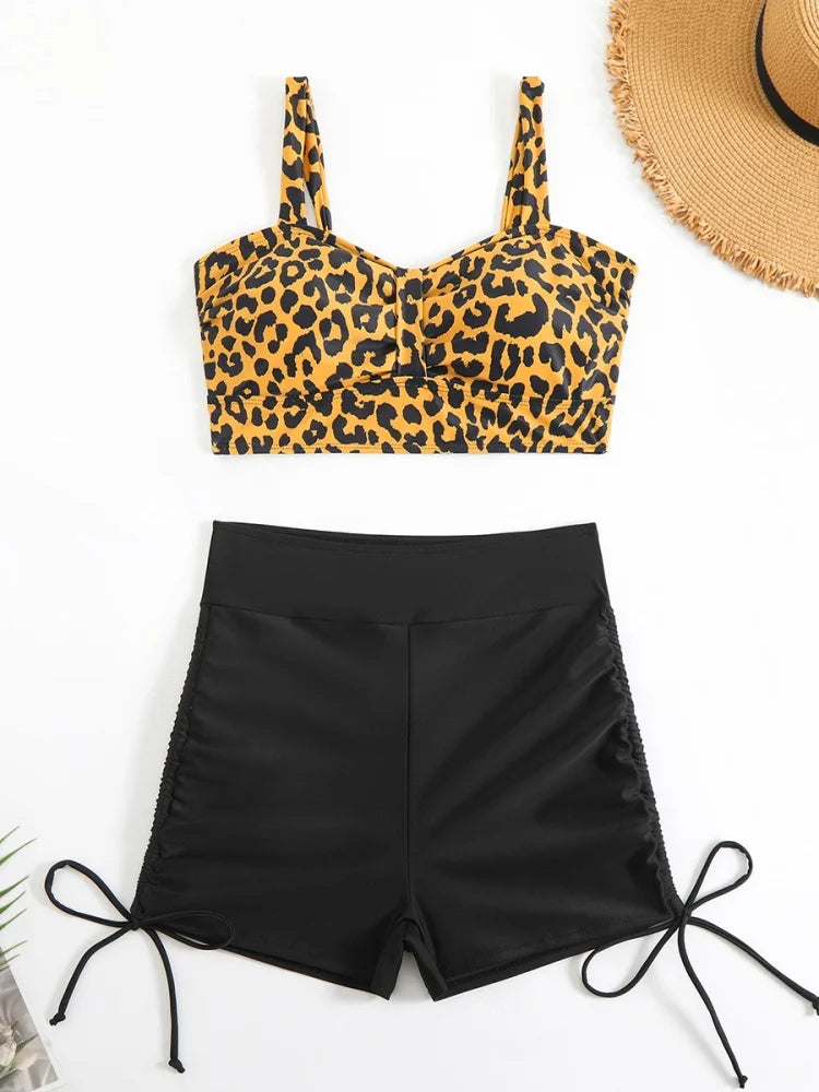 Bikini Donna Costume da bagno 2026 Nuovo Leopard Sling Shorts Bikini Set Costumi da bagno sexy Estate Due pezzi Set Beachwear Costume da bagno femminile
