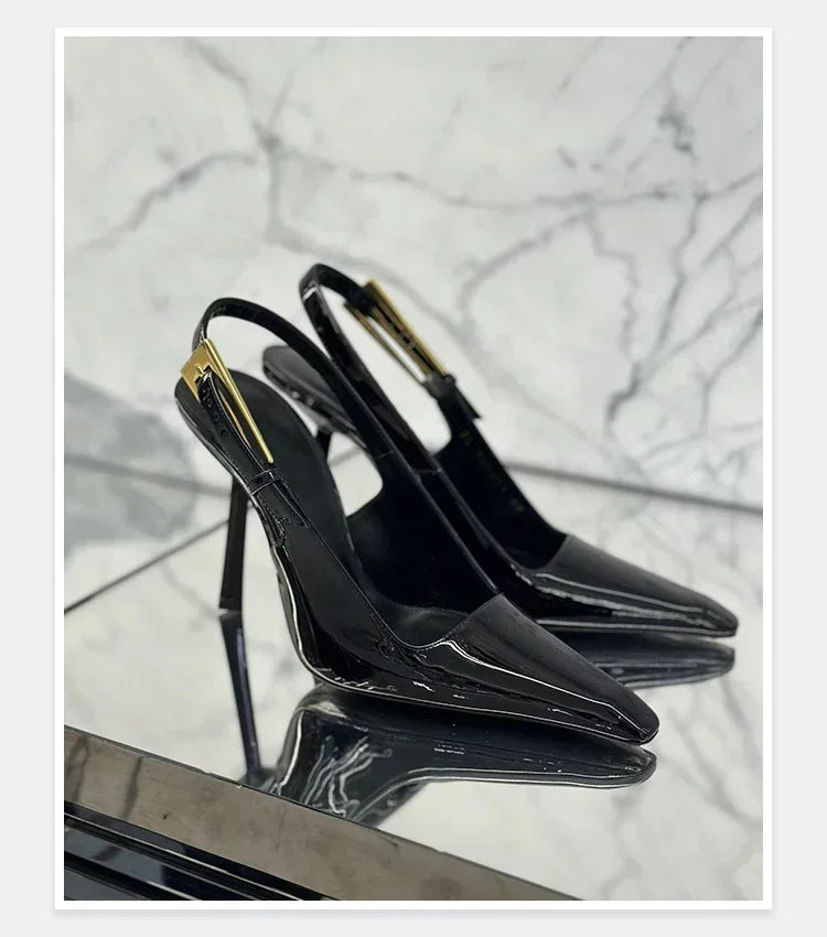 New Autumn 2024 Square Toe Slim Heel Retro Toe Women's Shoes with Patent Leather High-heeled Sandals
