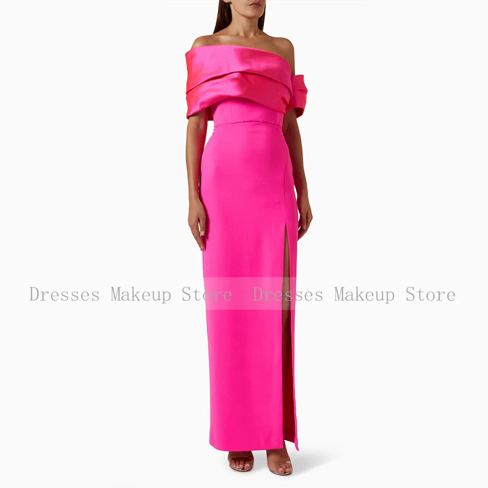 Abito da ballo viola chiaro personalizzato con colonna al largo della spalla Abiti da sera eleganti da donna Maxi abiti da festa con spacco laterale senza spalline