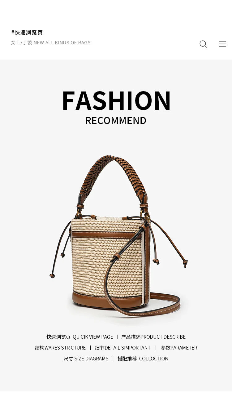 Borsa a secchiello in paglia di moda Borse da donna in tessuto Borse a tracolla con pannelli firmati Borse a tracolla piccole da spiaggia estive casual sac