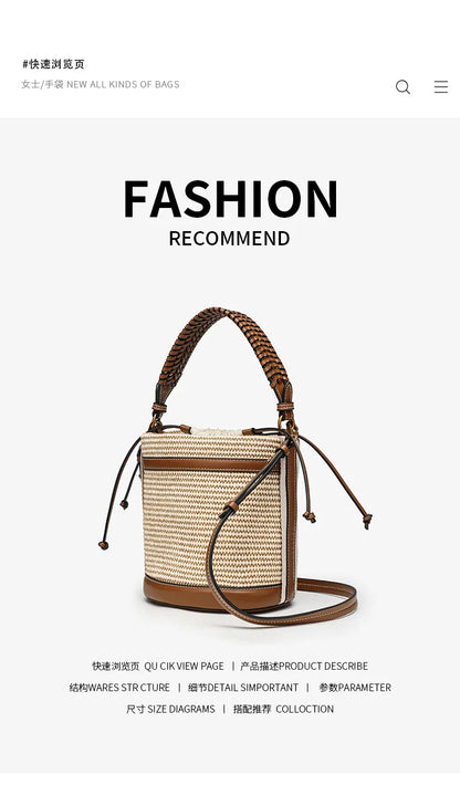 Borsa a secchiello in paglia di moda Borse da donna in tessuto Borse a tracolla con pannelli firmati Borse a tracolla piccole da spiaggia estive casual sac