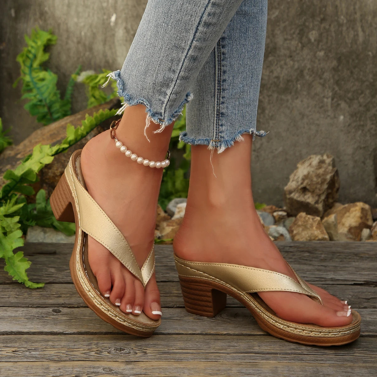 Sandales d'été pour femmes de haute qualité, nouvelle mode, couleur unie, bout ouvert, talons hauts, décontractées, tongs de plage, Zapatos Mujer