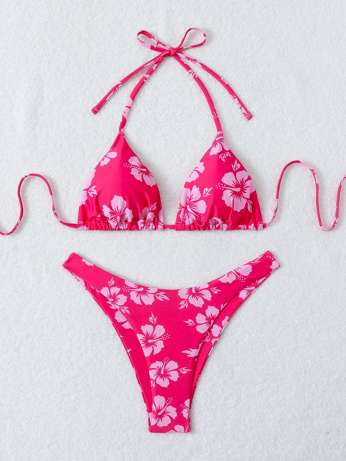 Summer retro floral print 2-piece bikini lace up swimsuit sexy high waisted women's swimsuit