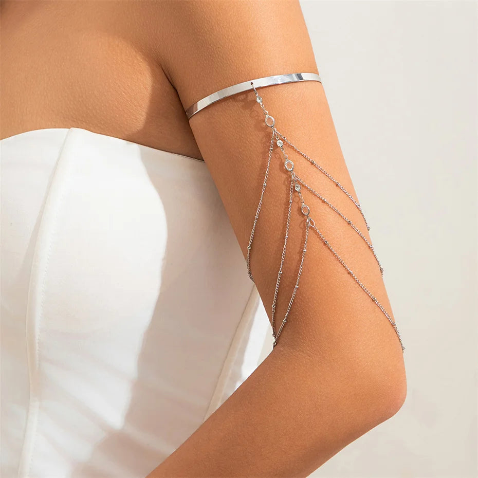 Ingemark 17 Stili Boho Ciondolo in cristallo Braccialetti aperti per le donne Wed Bridal Goth Nappa Braccialetti con braccio a maglie Regalo di gioielli per feste
