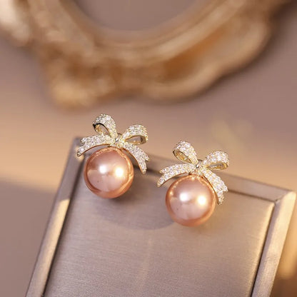 Orecchini a bottone con strass scintillanti e perle, gioielli di moda di lusso leggeri, regali per donne, matrimonio, compleanno