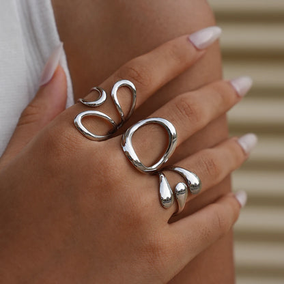 Ensemble de bagues occidentales pour femmes, rondes, ajourées, à la mode, haute joaillerie, réglables, cadeau de vacances, plaqué or 18 carats