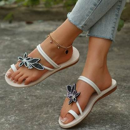 Pantofole da donna estive Sandali glitter Pantofole antiscivolo Infradito con punta in foglia d'acero Scarpe da spiaggia alla moda Pantofole piatte da esterno 2025