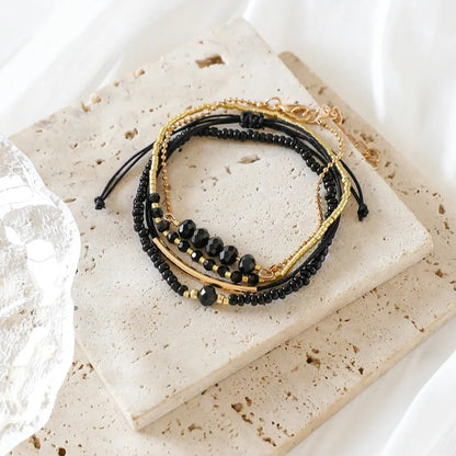 4 pièces/ensemble, bracelets tendance en pierre de verre noire pour femmes, bijoux bohèmes faits à la main