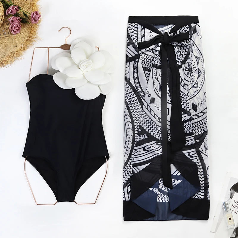 Costume da bagno floreale con stampa floreale con volant monospalla blu Set copricostume singolo micro monokini costumi da bagno sexy per ragazze Summer Beach