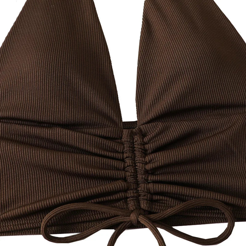 Sexy High Waist Bikini Shorts 2024 Damen Badeanzug Zweiteiler Bademode Weibliche Bikinis Set Braune Badeanzüge Brasilianischer Biquini