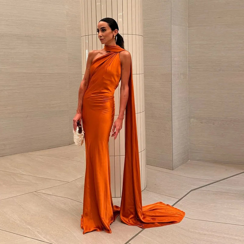 Abito Lungo Sexy Senza Maniche con Nastro, Elegante Vestito da Donna Slim in Raso con Schiena Scoperta e Lacci, Abito da Festa alla Moda 2026, Tinta Unita, per Vacanze, da Donna