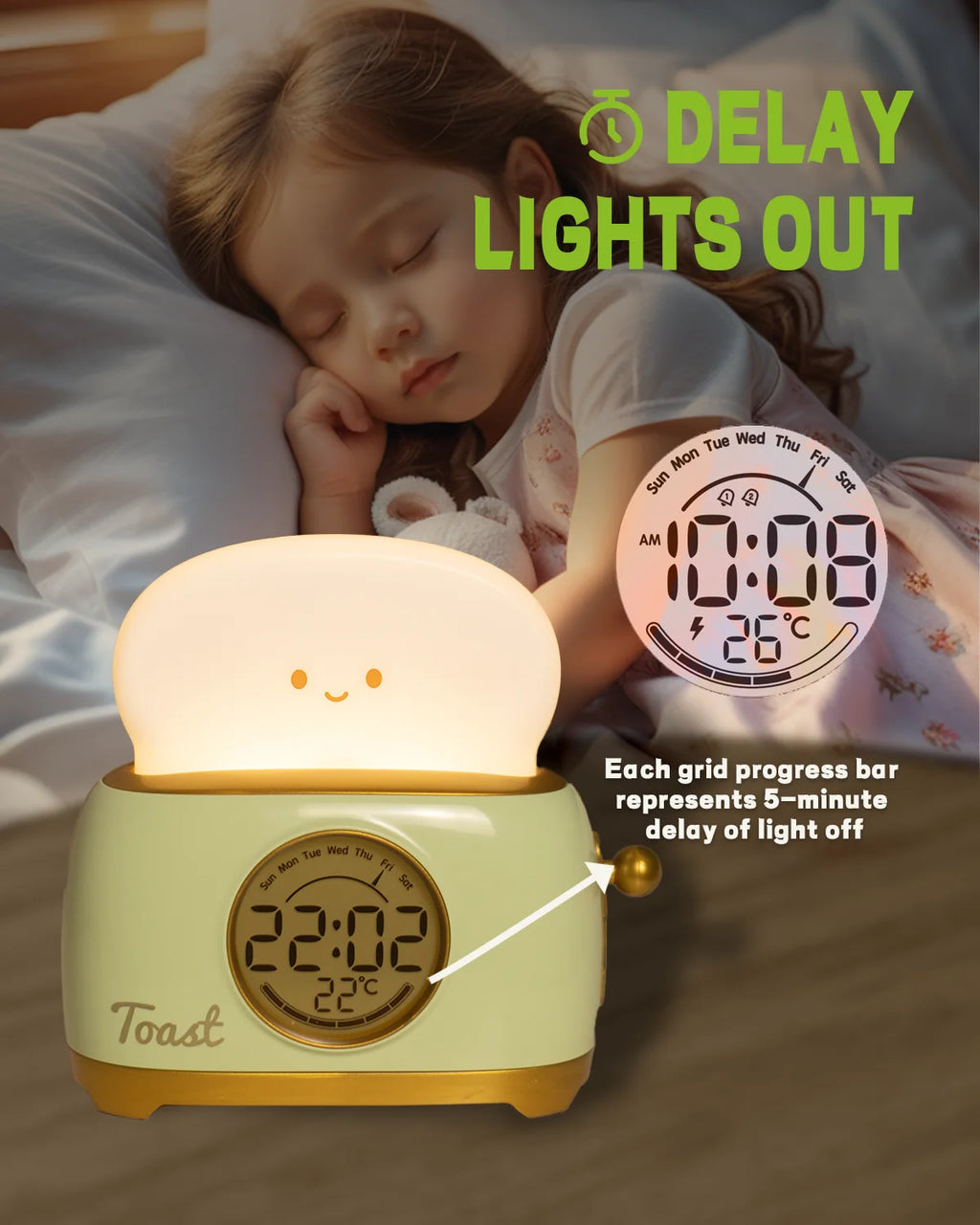 Sveglia per bambini Luce notturna a LED Orologio digitale Scarpe da ginnastica per il sonno dei bambini per la casa Camera da letto Comodino Display della temperatura carino Reloj