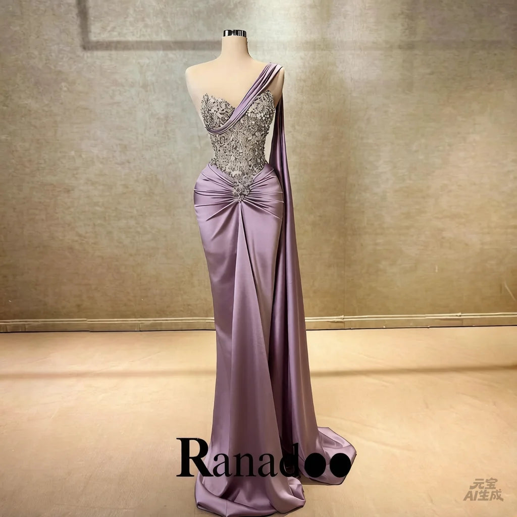 Ranadoo Affascinanti abiti da ballo monospalla per le donne Festa di compleanno Rhibestones Sirena increspata Vestido De Formatura Personalizzato
