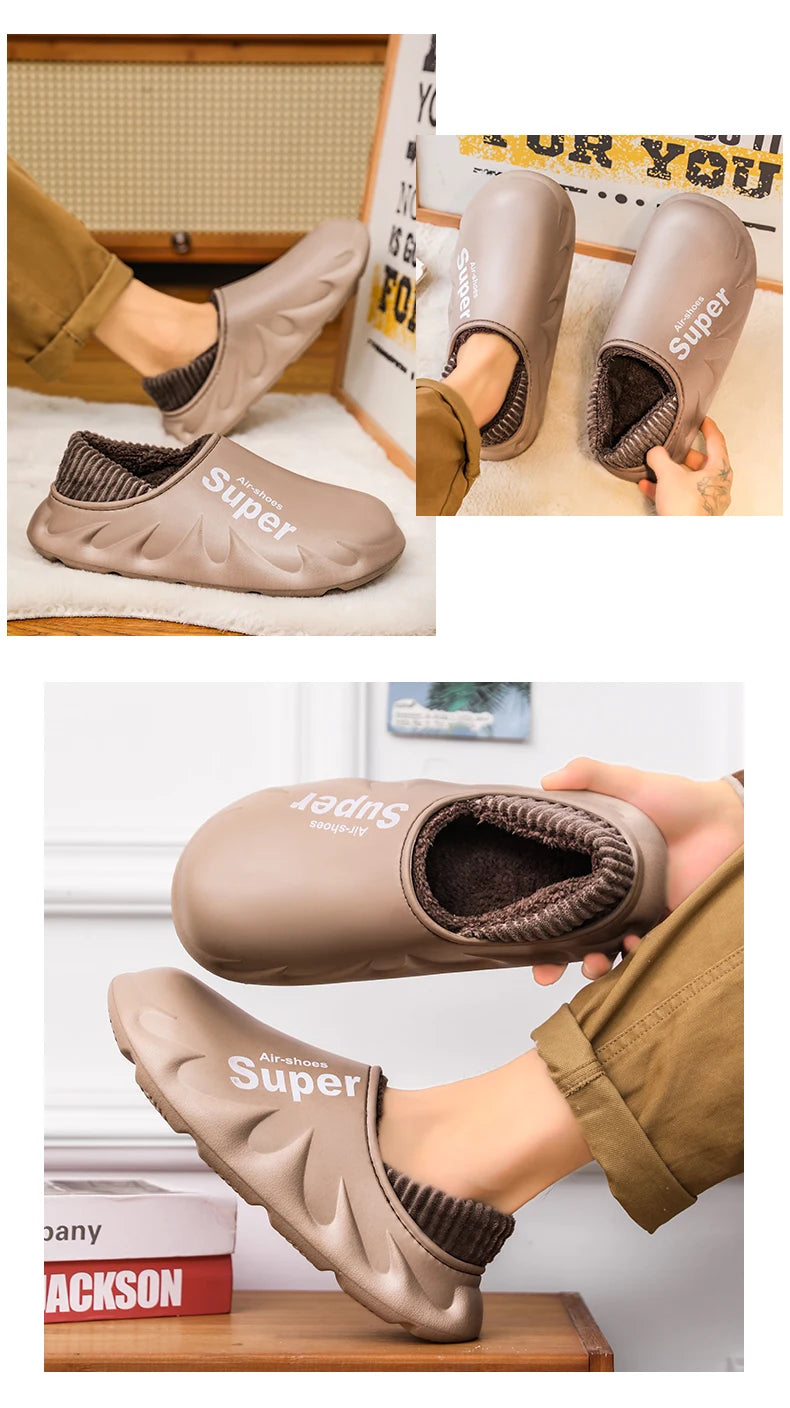 Donna Uomo Inverno Caldo EVA Suola morbida Scivoli impermeabili Pantofole Slip On Scuff Zoccoli Breve peluche Piattaforma Scarpe da casa per interni
