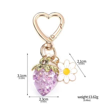 Simpatico portachiavi con ciondolo a forma di borsa con fragola, cuore Kawaii, fiore, margherita, portachiavi per donne, ragazze, borsa, ciondolo, accessori regalo