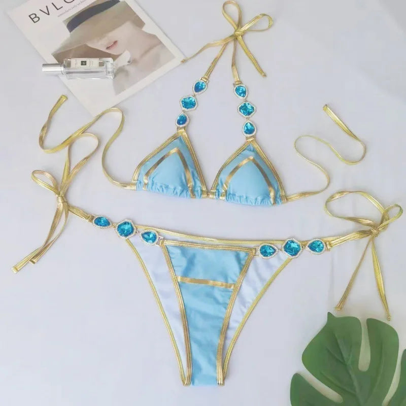 nuovo costume da bagno in due pezzi con strass 2026 cristallo di lusso perizoma Sexy perizoma Bikini Set costumi da bagno da donna costume da bagno Sexy da spiaggia