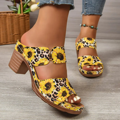Sandales d'été légères à talons hauts pour femmes, nouvelles sandales élégantes à bout ouvert et talon épais, mules décontractées à bride arrière pour femmes 2026