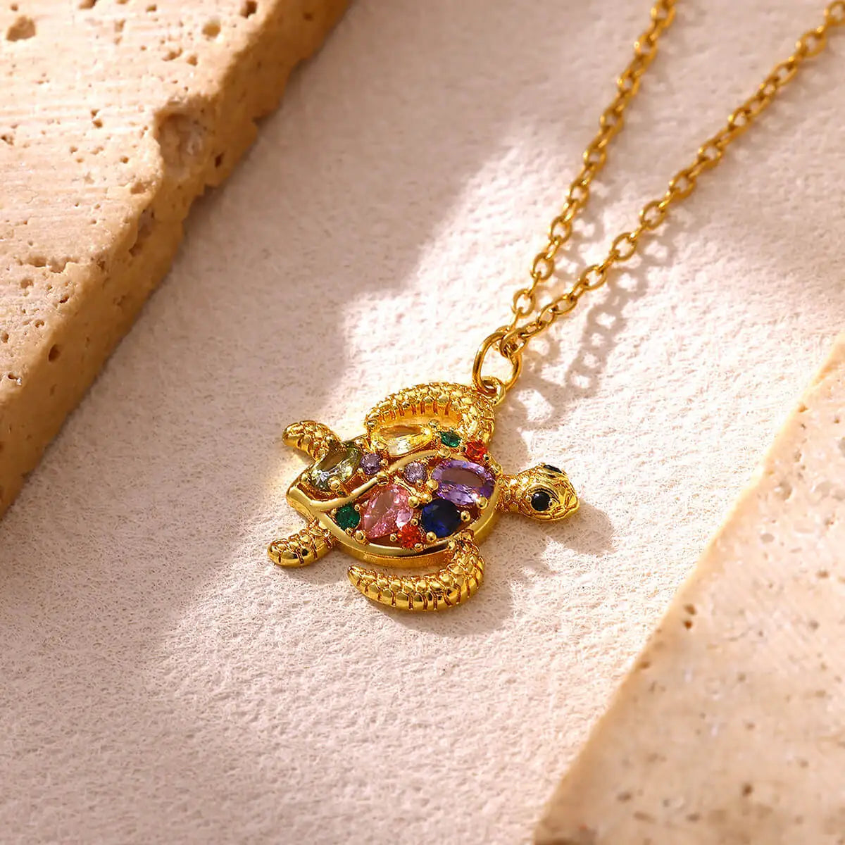 Bohemian Beach Ocean Summer Jewelry Charms Stainless Steel Gold Color Colored Zircon Turtle Pendant Necklace for Women Gifts