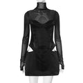 DSMTRC Donna Moda Collo alto Abito Maglia Manica lunga Mini abito Party Evening Club Abiti Sexy Cut-Out Corsetto Abiti aderenti