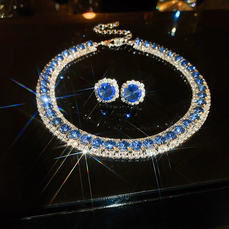 Orecchini a bottone con collana di strass verdi di lusso per le donne collane con Choker di cristallo Set di gioielli per banchetti di matrimoni di moda da donna
