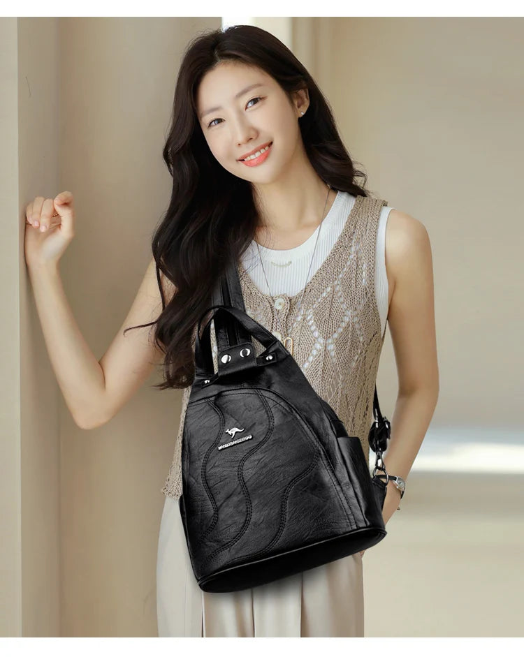 Zaini in pelle da donna Borsa da petto femminile con cerniera Zaino da viaggio Zaino da donna Mochilas Borse da scuola per ragazze adolescenti Sac A Dos