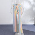 Jeans da Donna a Righe Stile Street Fashion con Cerniera, Bottone e Tasche, Gamba Larga, Pantaloni in Denim Chic Primavera Estate 2026