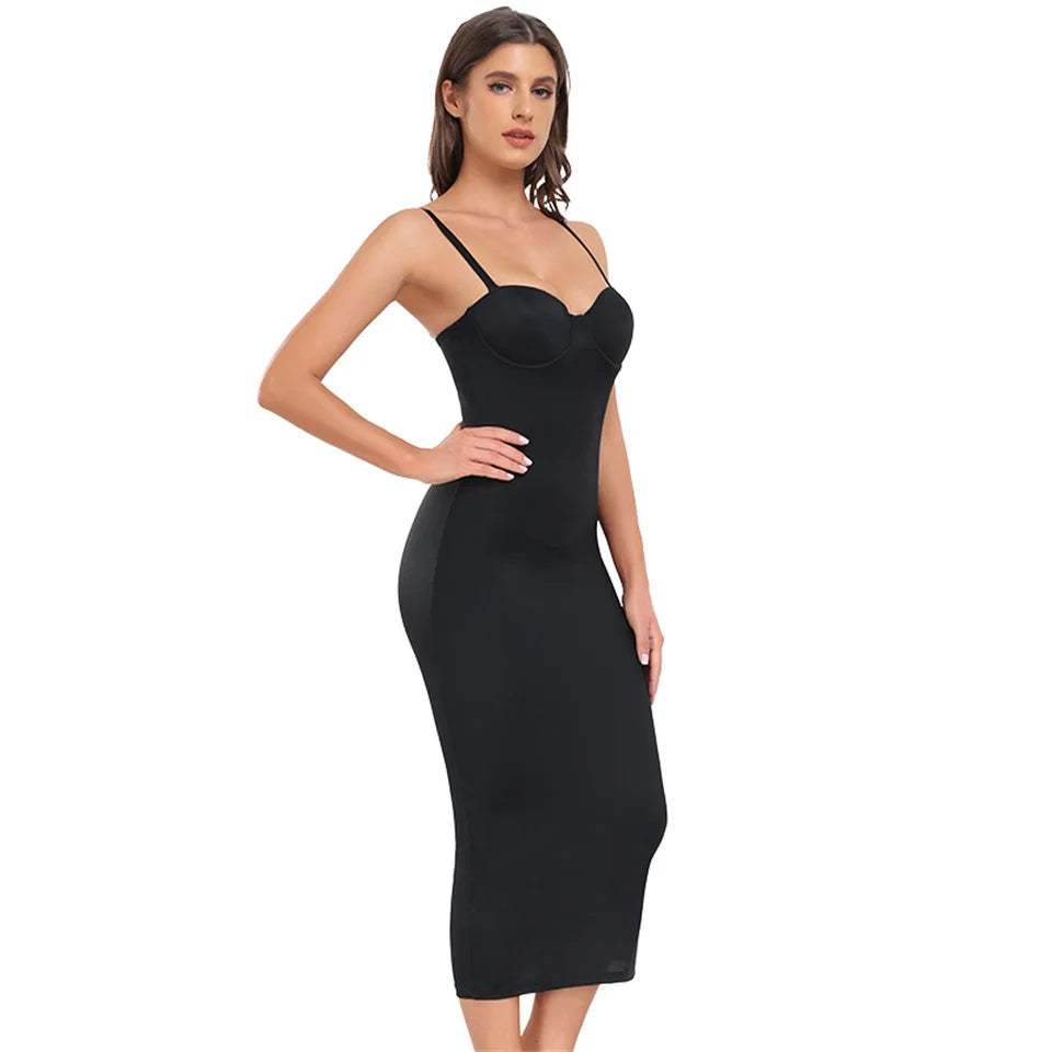 Becirzet Abiti da donna Sexy Girl Push Up Dimagrante Modellamento del corpo Controllo della vita Abito lungo da sera senza schienale con spacco all'americana nero