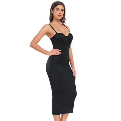 Becirzet Abiti da donna Sexy Girl Push Up Dimagrante Modellamento del corpo Controllo della vita Abito lungo da sera senza schienale con spacco all'americana nero
