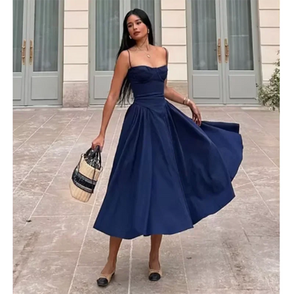 Elegante abito longuette con cinturino per spaghetti da donna Party Slim A Line Solid Bretelle Abiti da donna Nuova moda primavera estate Abiti sexy