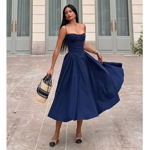 Elegante abito longuette con cinturino per spaghetti da donna Party Slim A Line Solid Bretelle Abiti da donna Nuova moda primavera estate Abiti sexy