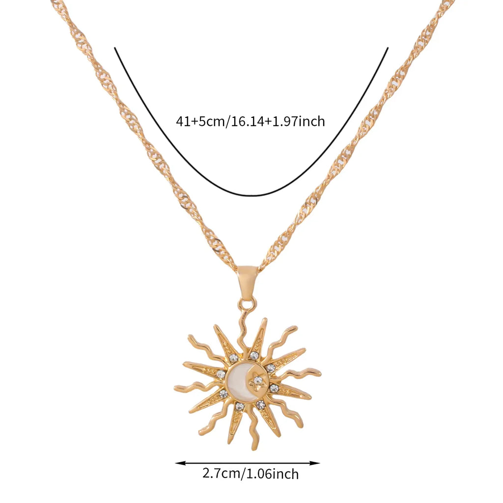 1 pezzo di strass brillanti dal design unico, sole, stella, luna, tre in uno, collana con ciondolo, gioielli da festa versatili quotidiani da donna retrò