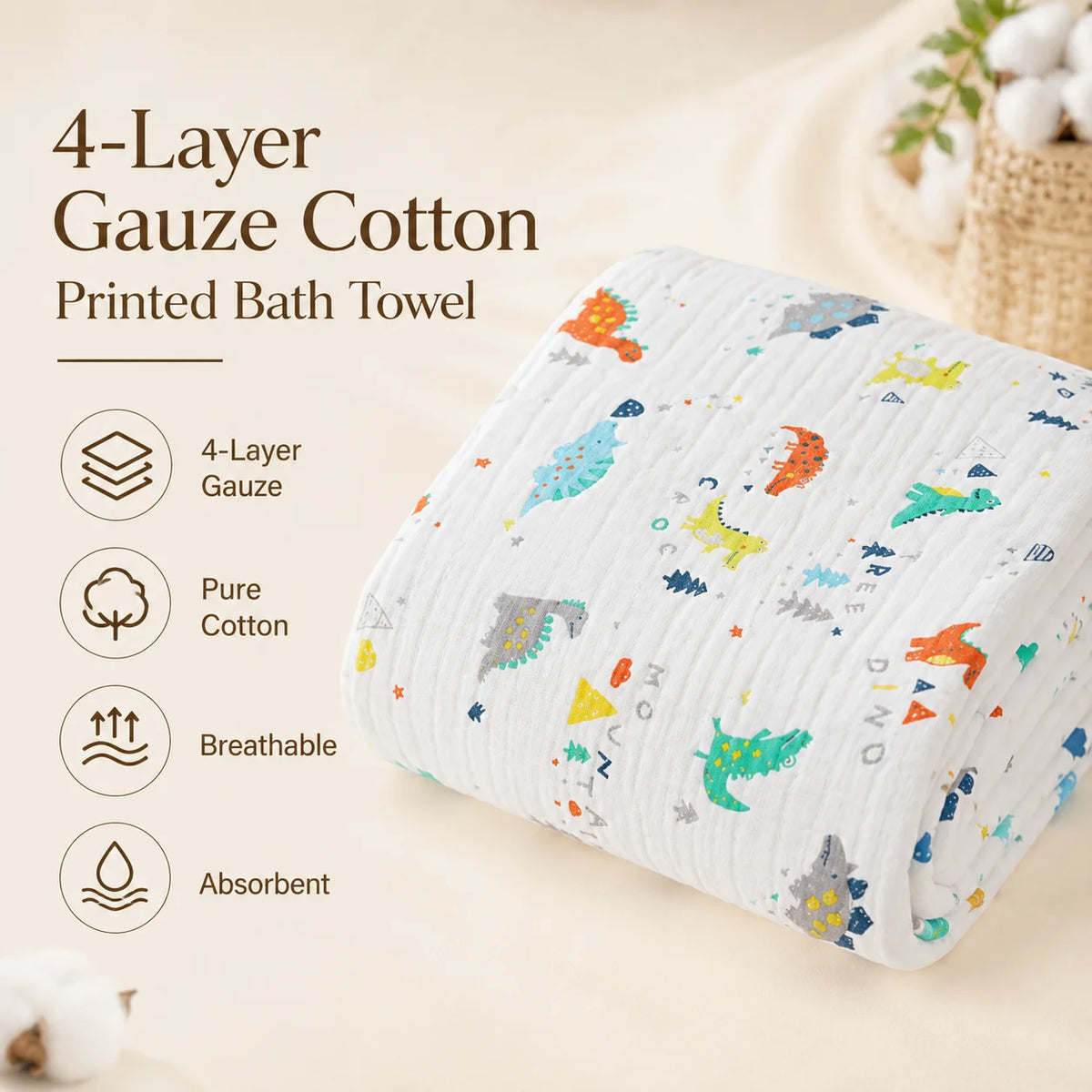 Asciugamano per Neonati in Puro Cotone, Coperta Assorbente in Garza, Borsa per Doccia Neonato, Asciugamano Morbido per Bambini
