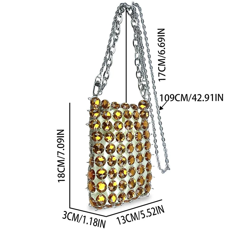 24 estate nuova borsa di cristallo tessuta a mano color caramella di nicchia, borsa di perline di fata retrò, borsa per telefono a croce diagonale trasparente