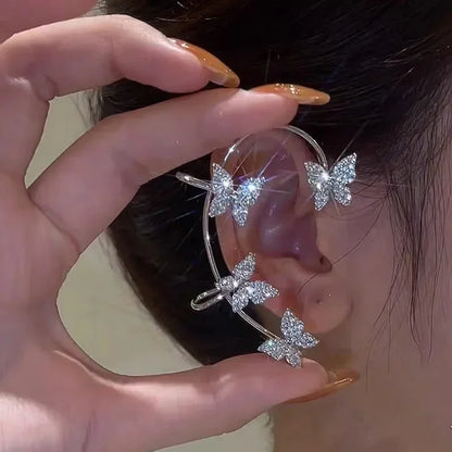 Orecchini a Clip a farfalla con foglia di metallo placcato argento per orecchini da donna senza Piercing gioielli di moda con polsino dell'orecchio in zircone scintillante