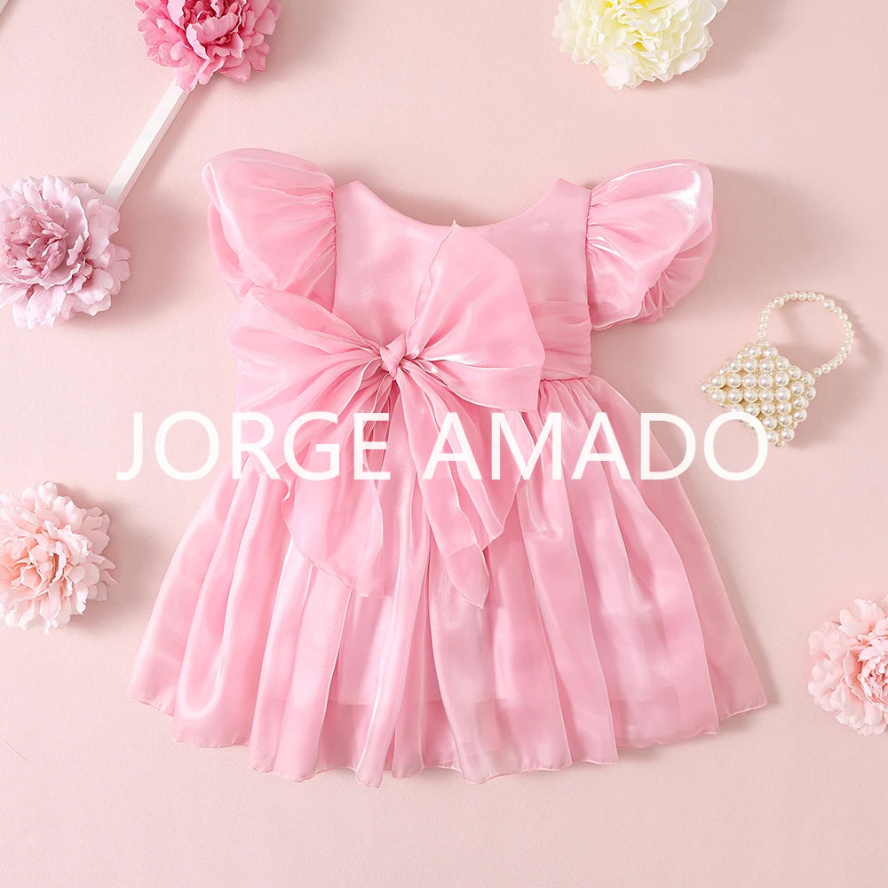 Completi Estivi Coordinati per Gemelle, Body a Maniche Corte con Grande Fiocco, Abiti Principessa con Schiena Scoperta, Abbigliamento per Bambine H0404