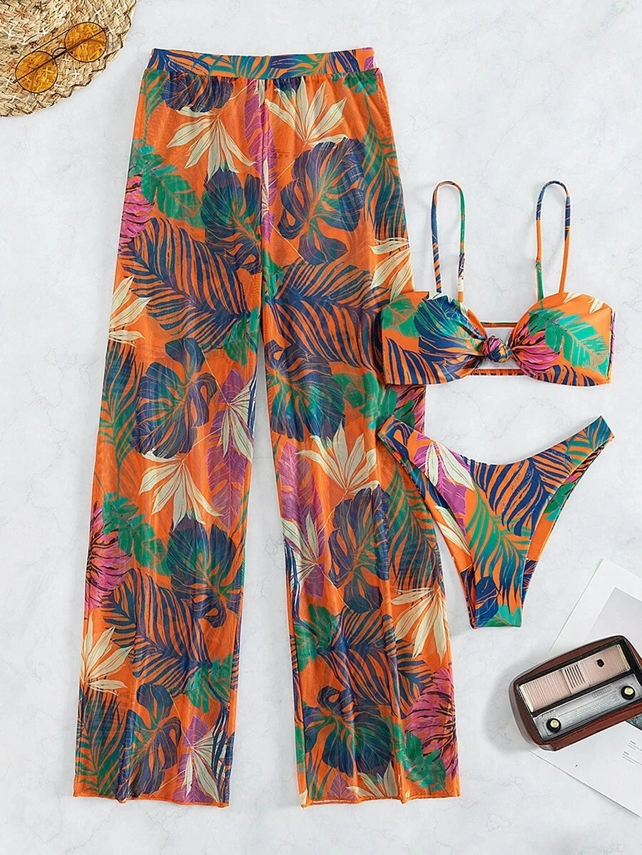 Bikini a 3 Pezzi 2026 Costume da Bagno Stampato Sexy per Donna con Pantaloncini da Spiaggia